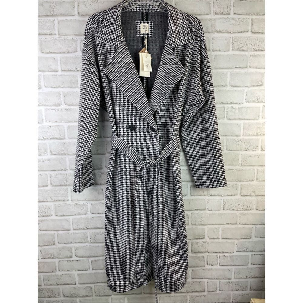 NWT Womens Matilda Jane Good Hart GH Houndstooth Trench Coat Black White Sz.LRG